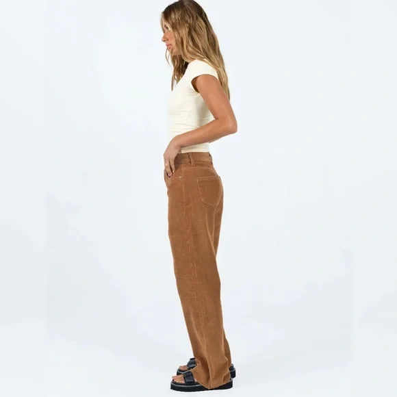 Brown Corduroy Flare Wide Leg Jeans mid rise